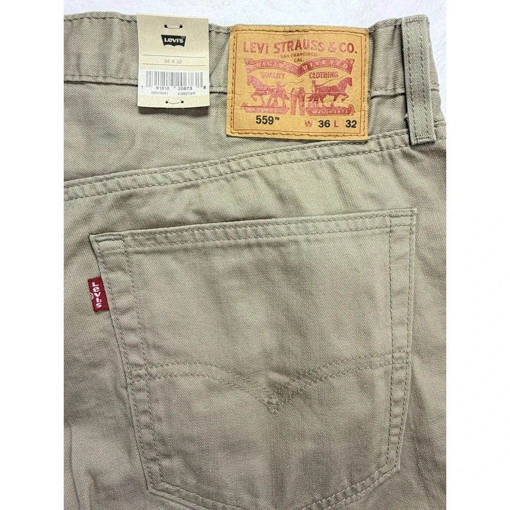 Levi's 559 Men's Relaxed Straight Fit Twill Jeans 36X32 Khaki Brown 100% Cotton